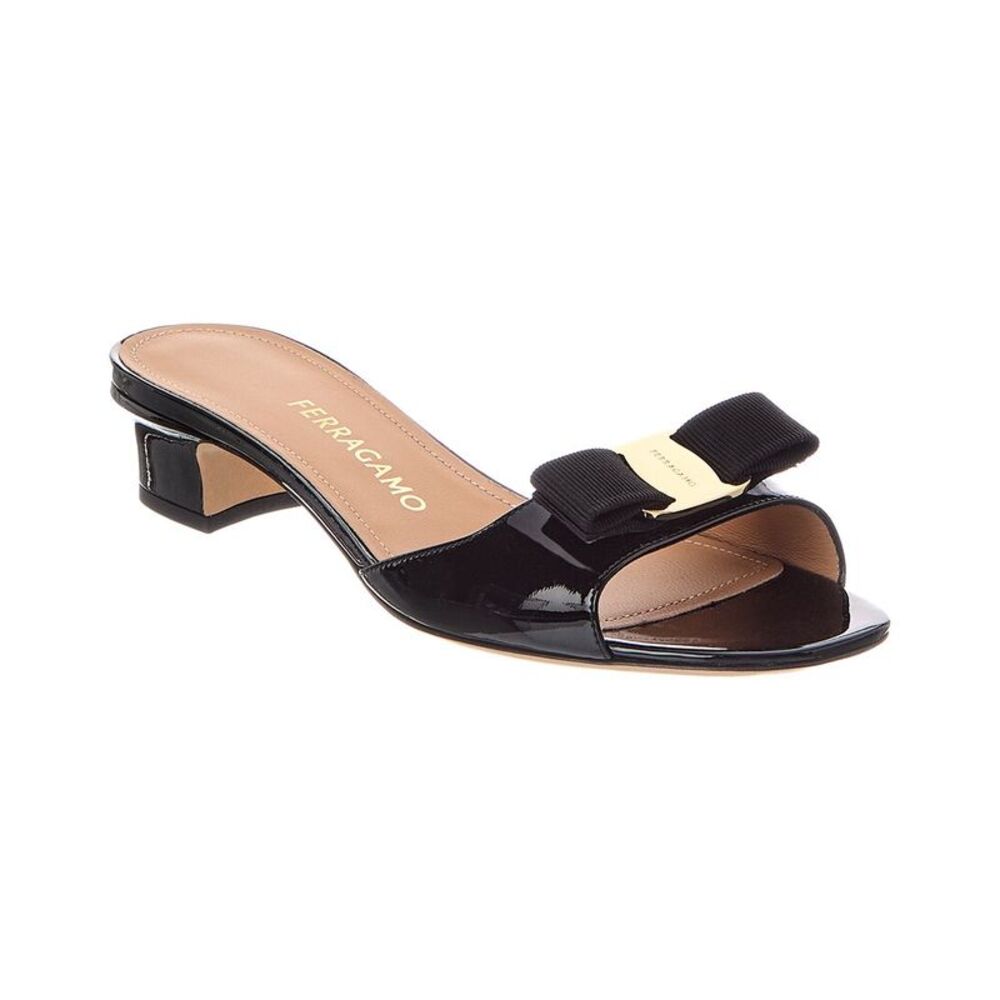 Ferragamo Vara Bow Patent Sandal, Black